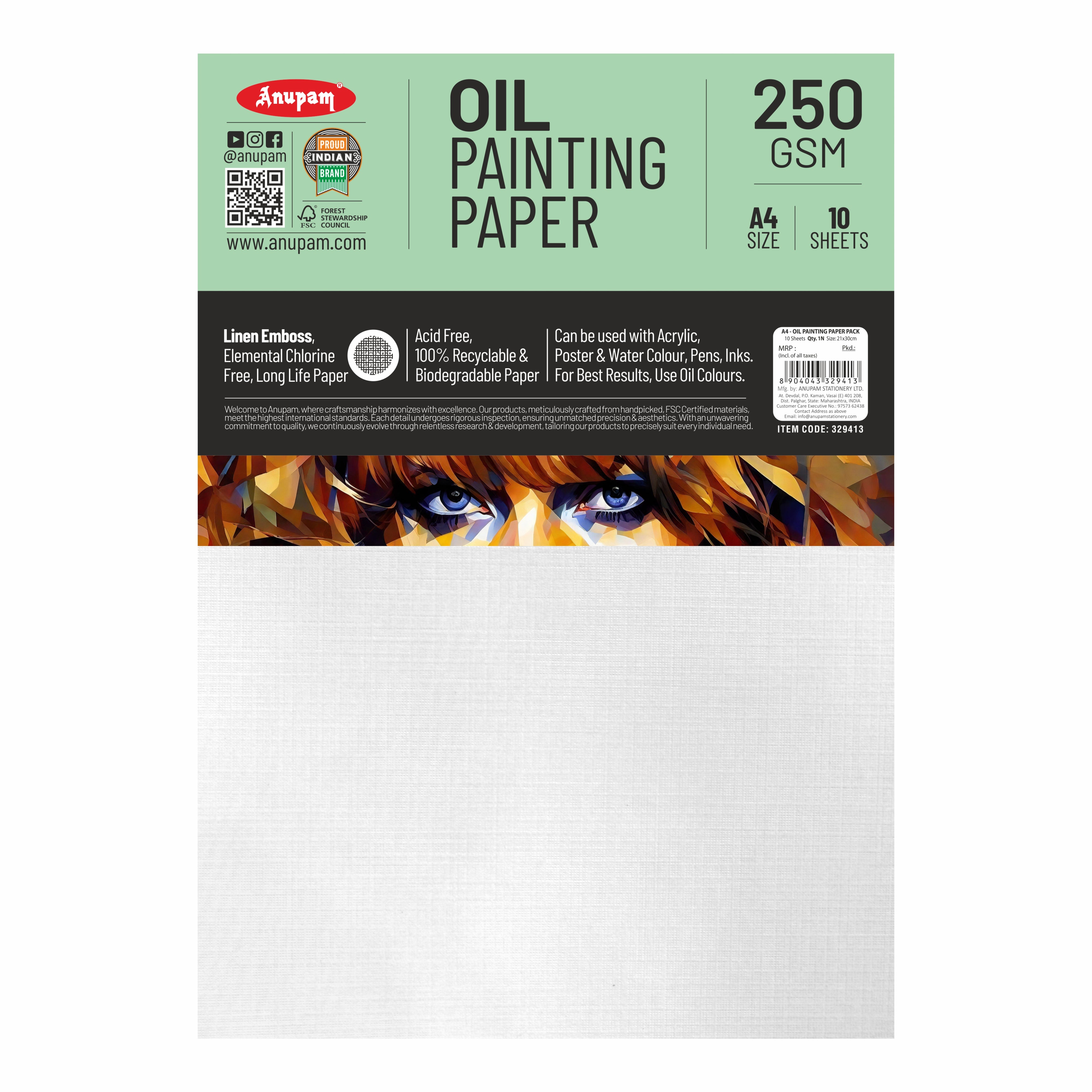 Anupam Oil Paper-Acid Free-Linen Emboss Paper-Loose Sheet - 250GSM